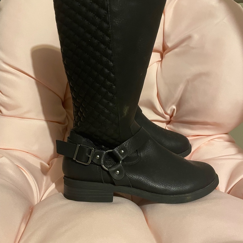Black Quilted Knee-High Boots